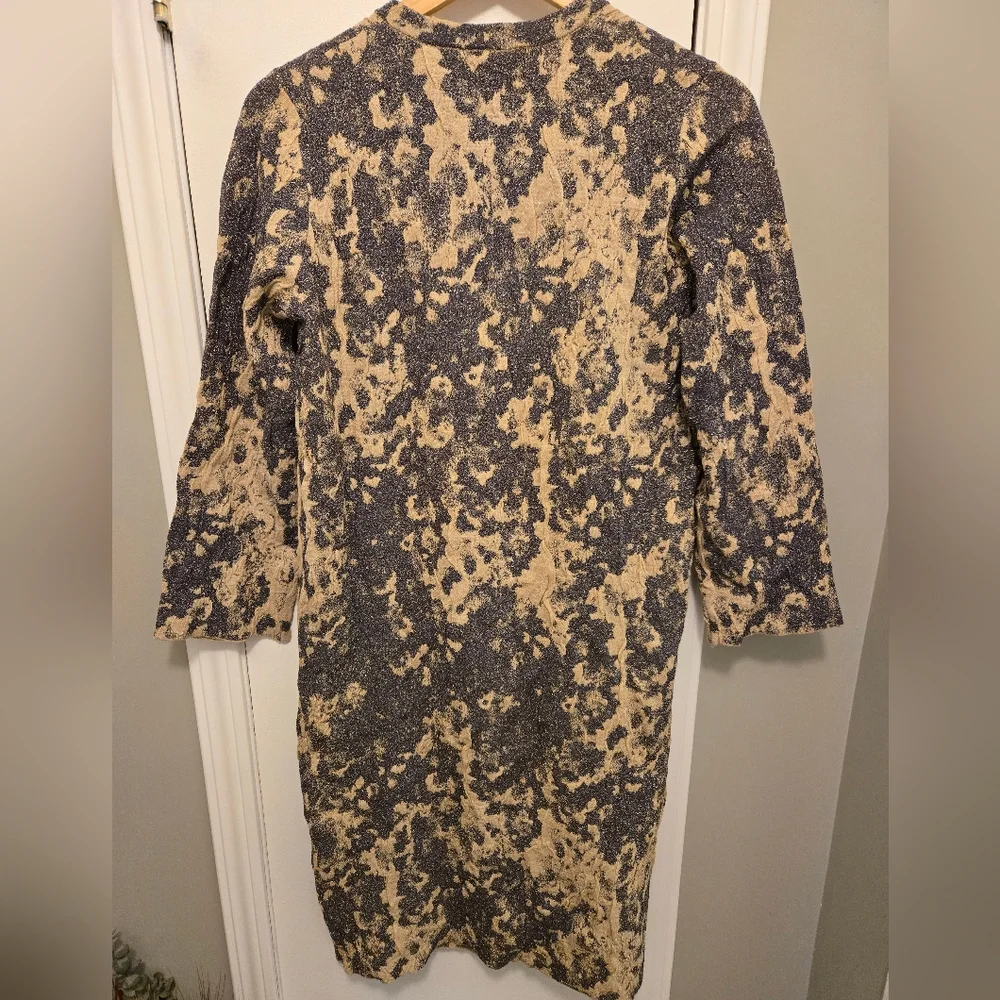 Zara Limited Edition Jaquard Knit Duster Coat Size Small Gold/ Grey,Blue - Picture 10 of 14